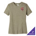 A heather stone Bella + Canvas women's t-shirt with a logo on it.