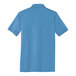 The back of a Port & Company Aquatic Blue polo shirt.
