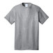 A Port & Company athletic heather grey t-shirt with a white label.