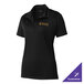 A black Sport-Tek women's polo shirt with gold embroidery on the chest.