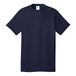 A medium Port & Company True Navy t-shirt with a white logo.