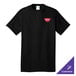 A jet black Port & Company short sleeve t-shirt with a logo on it.