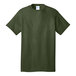 A Port & Company olive green heather T-shirt.