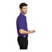 A man wearing a Port Authority purple silk touch polo.