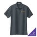 A Port Authority steel gray women's polo shirt with a logo on it.