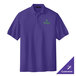 A purple Port Authority polo shirt with a green logo.