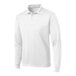 A white Sport-Tek long sleeve polo shirt.