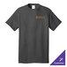 A charcoal Port & Company short sleeve t-shirt with a logo on it.