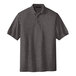 A Port Authority charcoal heather gray short sleeve polo shirt.