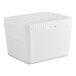 A white foam cooler with a rectangular shape and a fitted lid.