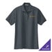 A steel gray Port Authority women's polo shirt with a logo on it.