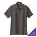 A Port Authority women's charcoal heather gray polo shirt with a green logo.