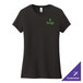 A black District women's short sleeve t-shirt with a green logo.