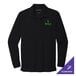 A black long sleeve Port Authority polo shirt with a green logo.