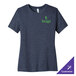 A heather navy Bella + Canvas women's t-shirt with a green logo that says "forge"