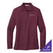 A medium women's Port Authority long sleeve burgundy polo shirt with gold embroidery.