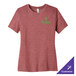 A heather mauve women's t-shirt with a green logo on it.