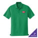 A Port Authority bright kelly green polo shirt with a logo on it.