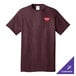 A Port & Company heather athletic maroon t-shirt with a logo on it.