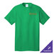 A Port & Company clover green short sleeve t-shirt with orange text on it.