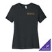 A dark gray Bella + Canvas women's short sleeve t-shirt with a logo on it.