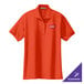 An extra small Port Authority orange polo shirt with a logo on it.