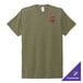 An olive green AllMade customizable t-shirt with a logo on it.