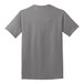 A close-up of a Port & Company gray short sleeve t-shirt.