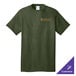 A Port & Company olive drab green heather short sleeve t-shirt with a logo on it.