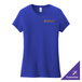 A women's deep royal blue District t-shirt with a logo on it.