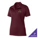 A maroon Sport-Tek polo shirt with a green logo.