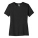 A Bella + Canvas women's black heather t-shirt with white collar on a white background.