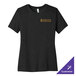 A Bella + Canvas women's black heather short sleeve t-shirt with a gold logo on it.