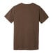 An extra small heather brown Bella Canvas t-shirt with a white logo on the back.