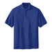 A Port Authority royal blue polo shirt.
