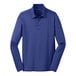 A blue Port Authority long sleeve silk touch polo shirt.