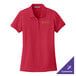 A large women's Port Authority rich red polo shirt with a logo on it.