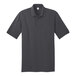A Port & Company charcoal jersey knit polo shirt.