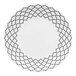 A white Libbey Samira porcelain plate with black and white designs.