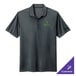 A grey Nike Dri-FIT polo shirt with green logo embroidery.