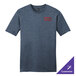 A heathered navy District T-shirt with red and white text.
