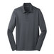 A Port Authority steel gray long sleeve polo shirt.