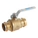 A Watts brass ball valve with a press fitting end and handle.