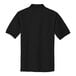 A medium black Port Authority silk touch pique polo shirt.