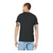 A man wearing a dark gray Bella + Canvas customizable T-shirt.