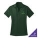 A Port Authority women's dark green polo shirt with a logo on it.