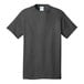 A charcoal Port & Company T-shirt with a blue logo.