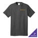 A medium charcoal Port & Company T-shirt with a logo on it.