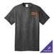 A Port & Company dark heather gray T-shirt with orange text.