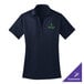 A medium navy Port Authority women's polo shirt with a green logo.